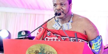 His Majesty King Mswati III making his remarks during the launch and sod cutting of selected business projects at Malkerns Square.