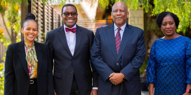 L-R: African Development Bank's Executive Director for Lesotho, Dr. Nomfundo X. Ngwenya; Bank President Akinwumi Adesina; the King of Lesotho, His Majesty King Letsie III; AfDB's Deputy Director General for Southern Africa, Moono Mupotola