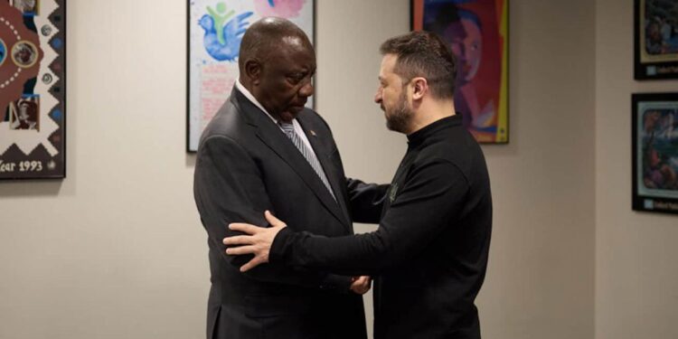 Ukraine's President Volodymyr Zelenskyy and South Africa's President Cyril Ramaphosa during a meeting in the United States in September 2024. Photo: Ukraine's President's Office