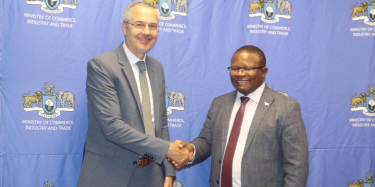 The Minister of Commerce, Industry and Trade, Manqoba Khumalo, alongside His Excellency Karsten Mecklenburg, the EU Ambassador.