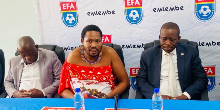 Minister of Sports, Culture and Youth Affairs Bongani Nzima bids farewell to the national team, Sihlangu Semnikati, as they leave the country for the 2026 FIFA World Cup Qualifier matches against Cameroon and Mauritius at Mbombela Stadium in South Africa.