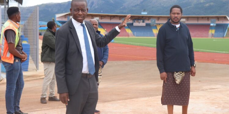 Minister Bongani Nzima and Principal Secretary Prince Mlayeto Dlamini tour the newly renovated Somhlolo National Stadium, showcasing key upgrades.