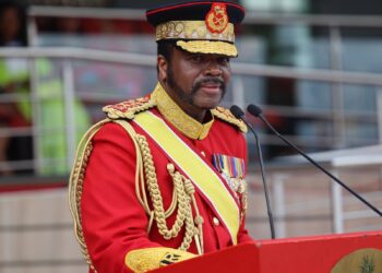 King Mswati III addresses the 52nd Army Day celebrations at Nokwane Army Headquarters in Matsapha.