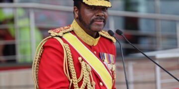King Mswati III addresses the 52nd Army Day celebrations at Nokwane Army Headquarters in Matsapha.