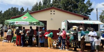 Residents of Nkhaba Inkhundla receive vegetable seeds and nutrition education during a community health outreach.