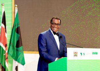 Dr. Akinwumi A. Adesina, President and Chairman of the Board of Directors, African Development Bank Group, stands at the lectern during Scaling SHF Finance Conference: Day 2 Opening Session.