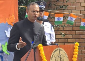 High Commissioner N. Ram Prasad unfurls the Indian National Flag at India House, Mbabane, marking the 76th Republic Day celebrations.