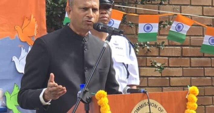 High Commissioner N. Ram Prasad unfurls the Indian National Flag at India House, Mbabane, marking the 76th Republic Day celebrations.
