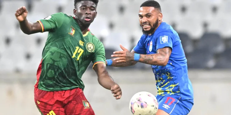 Cameroon and Eswatini players in action during their goalless draw at Mbombela Stadium.