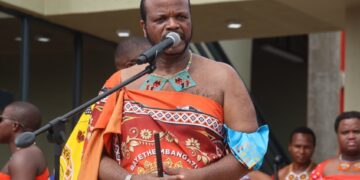 King Mswati III addresses the community at the KaLanga Gateway launch, outlining plans to boost development and create jobs in the region.