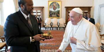 King Mswati III of Eswatini meets Pope Francis at the Vatican during an official visit on October 28, 2024.