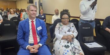 Minister of Finance, Honourable Neal Rijkenberg, alongside the Minister of Tourism and Environmental Affairs, Honourable Jane Mkhonta-Simelane.