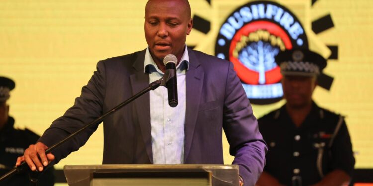 Prime Minister Russell Mmiso Dlamini delivers his remarks at the launch of the 2025 MTN Bushfire Festival at House on Fire.