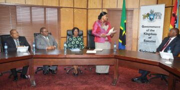 Prime Minister Russell Dlamini meets Tanzanian Health Minister Jenista Mhagama during her courtesy visit to Mbabane.