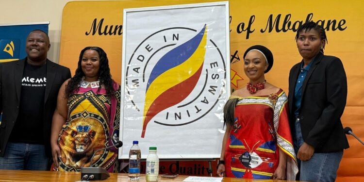 Her Royal Highness Princess Sakhizwe unveils the new "Made in Eswatini" logo at the Eswatini Consumer Fair in Mbabane.
