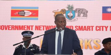 Prime Minister Russell Dlamini during the official handover of the 5G Smart City Project in Mbabane.