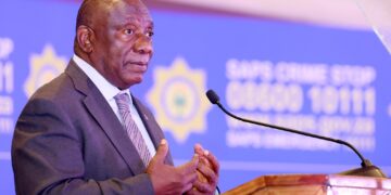 His Excellency President Cyril Ramaphosa officially opening and addresing the inaugural Policing Summit at the Emperors Palace Convention Centre in Gauteng Province. Photo: GCIS
