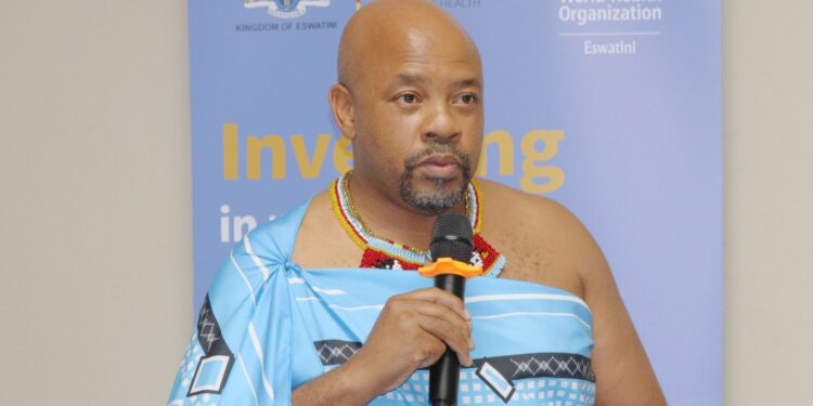 Minister Mduduzi Matsebula during the World Health Day event, highlighting the importance of maternal and newborn health.