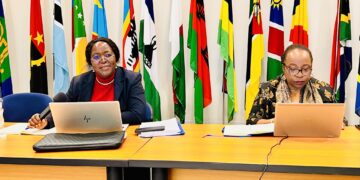 SADC Deputy Executive Secretaries Ms. Angele Makombo N’Tumba and Dr. Judith Kateera co-chair a strategic review session at the SADC Secretariat in Gaborone, Botswana, alongside project managers and directors, aimed at improving the implementation and impact of regional development projects.