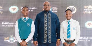 Learners from the JA Eswatini job shadow programme pictured with FNB Eswatini CEO during their two-week mentorship experience.