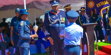 Commissioner Masango hands over a trophy during the Namibia Police Day ceremony, strengthening ties through regional recognition and camaraderie. Photo: Royal Eswatini Police Service