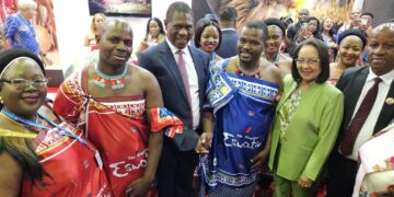Acting Minister of Tourism and Environmental Affairs, Honourable Skhumbuzo Dlamini, and ETA CEO, Mr. Vusie Dlamini, pictured alongside South Africa’s Deputy President, Honourable Paul Mashatile, and Minister of Tourism, Honourable Patricia De Lille, during the official opening of Africa’s Travel Indaba 2025 at the Durban ICC.