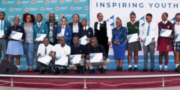 Some of the 150 students from across Eswatini who participated in the 10-day job shadowing programme pose with their certificates during the closing ceremony.