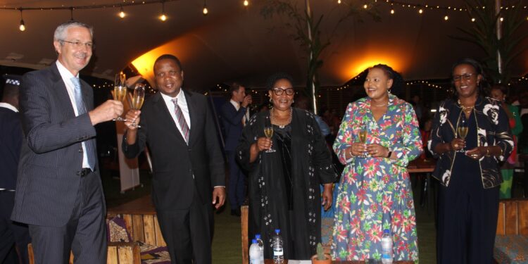 EU Ambassador Karsten Mecklenburg, Deputy Prime Minister Thuli Dladla, and Prince Guduza, representative of His Majesty, pictured during the #EuropeDay 2025 celebration in Malkerns. Photo: European Union in Eswatini