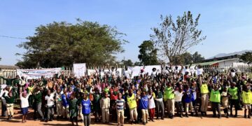 Learners from Lobamba National Primary School take part in fun relay races during World Kids’ Athletics Day, held on 7 May 2025, in partnership with Athletics Eswatini.