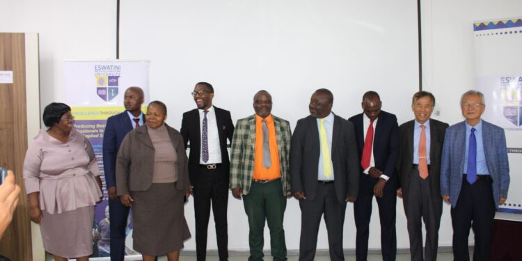 Minister for Education and Training Owen Nxumalo with the newly appointed EMCU Board of Directors during the official unveiling in Mbabane.