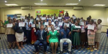 Rural Health Motivators pose for a group photo with officials from the Ministry of Health and the Taiwan Technical Mission at the close of a three-day NCD training workshop held from 21 to 23 May.