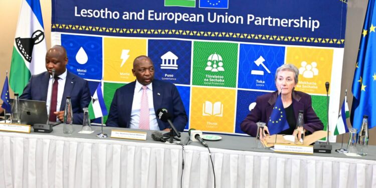 Prime Minister Sam Ntsokoane Matekane delivers remarks during the launch of three EU-supported development programmes in Maseru.