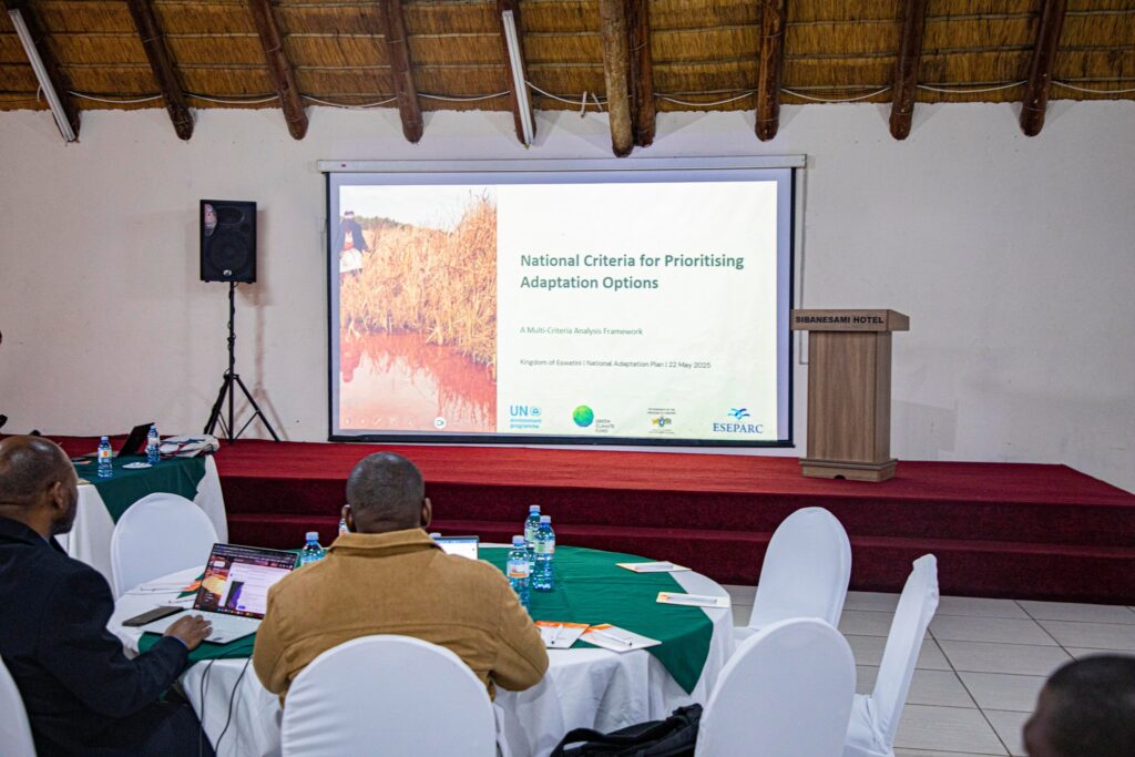 Delegates engage during the National Adaptation Plan validation workshop at Sibane Hotel, where key tools for climate resilience in Eswatini were reviewed.