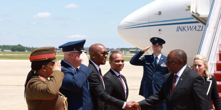 President Cyril Ramaphosa arrives in the United States ahead of his meeting with former US President Donald Trump to discuss trade relations. Photo by Presidency South Africa