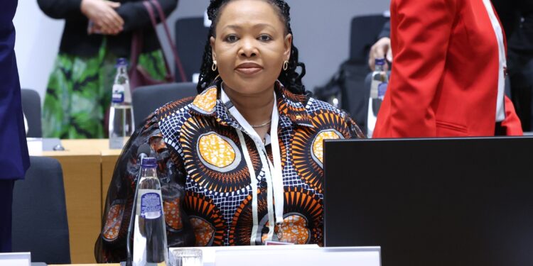 Eswatini’s Foreign Minister Pholile Shakantu at the EU-AU talks in Brussels. Photo: EU in Eswatini