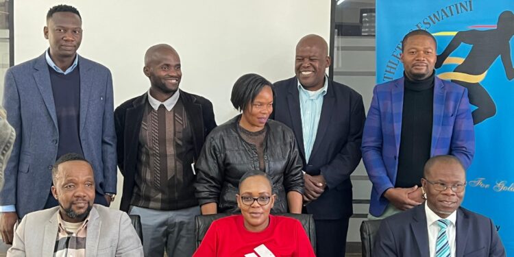AE President Zakhele J. Dlamini with members of the newly appointed biography committee at the launch of the AE Odyssey at Sigwaca House, Mbabane. Photo: Athletics Eswatini