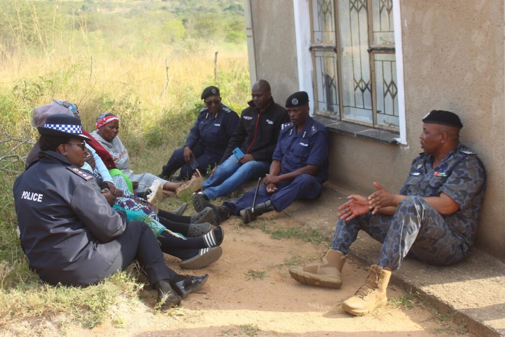 National Commissioner of Police, Mr. Manoma Vusie Masango, addresses residents and police officers at Jericho during the ongoing search for the missing 8-year-old girl. Photo: Royal Eswatini Police Service