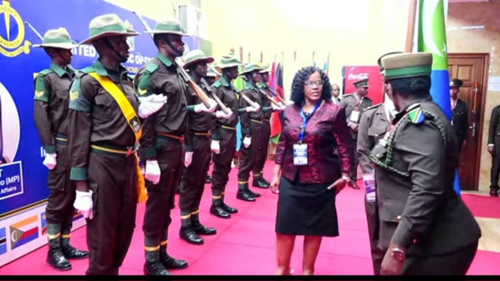 Commissioner General LaMakhosini Phindile Dlamini (centre) pictured with fellow heads of correctional services during the SADC Regional Conference in Dar es Salaam, Tanzania. He is accompanied by Chief Officer Sikhumnuzo Dlamini (right) from the Monitoring and Evaluation Department.