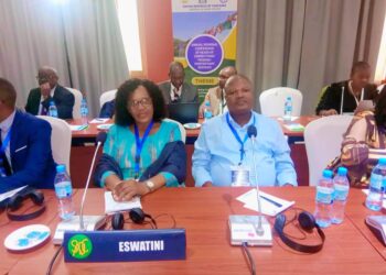 Commissioner General LaMakhosini Phindile Dlamini pictured with fellow heads of correctional services during the SADC Regional Conference in Dar es Salaam, Tanzania. He is accompanied by Chief Officer Sikhumnuzo Dlamini from the Monitoring and Evaluation Department.