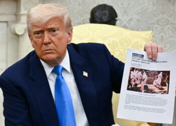 US President Donald Trump showed a sheaf of documents that he said was evidence of a 'genocide' against white farmers in South Africa (Jim WATSON)