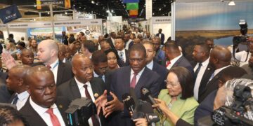 South Africa’s Deputy President, Honourable Paul Mashatile, speaking to the media at the official opening of Africa’s Travel Indaba 2025 at the Durban ICC.
