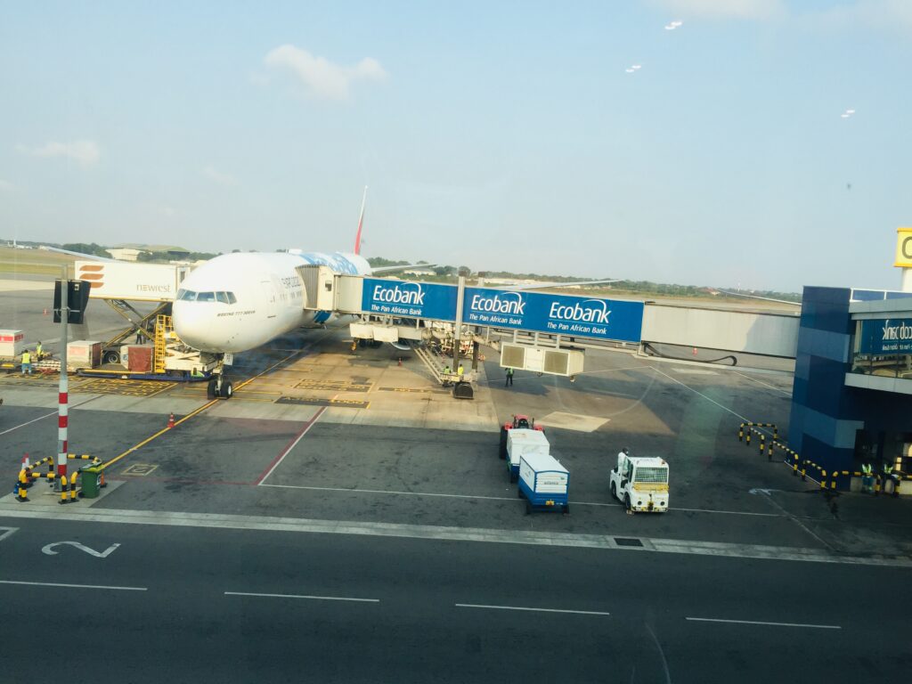 Adekunle Owolabi waits for his flight to Dubai at Kotoka International Airport in Accra. Photo: Adekunle Owolabi
