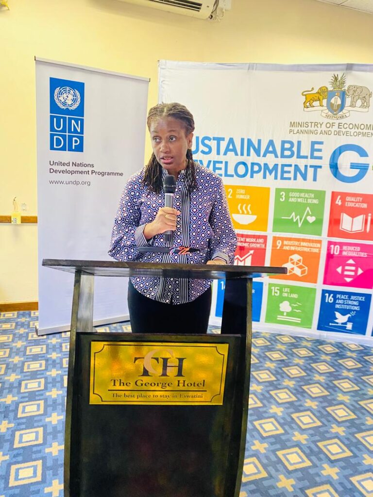 UNDP Resident Representative, Nessie Golakai-Gould, delivers her remarks during the validation workshop for Eswatini’s Third Voluntary National and Local Reviews (VNR & VLR) on the SDGs, held in Manzini on May 7, 2025.
