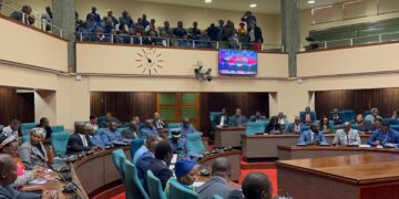MPs in a conversation during a heated parliamentary session. Photo by Khulekile Mhlanga