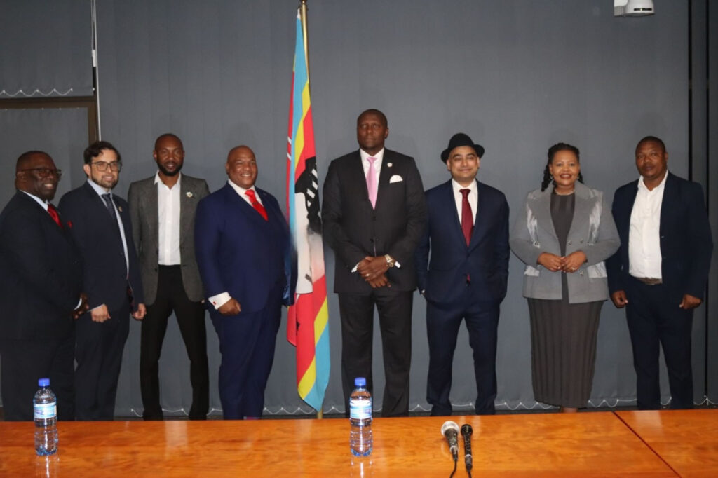 Pastor John Mark Burns with Prime Minister Russell Mmiso Dlamini, Foreign Affairs Minister Pholile Shakantu, and other dignitaries during a courtesy visit in Mbabane.