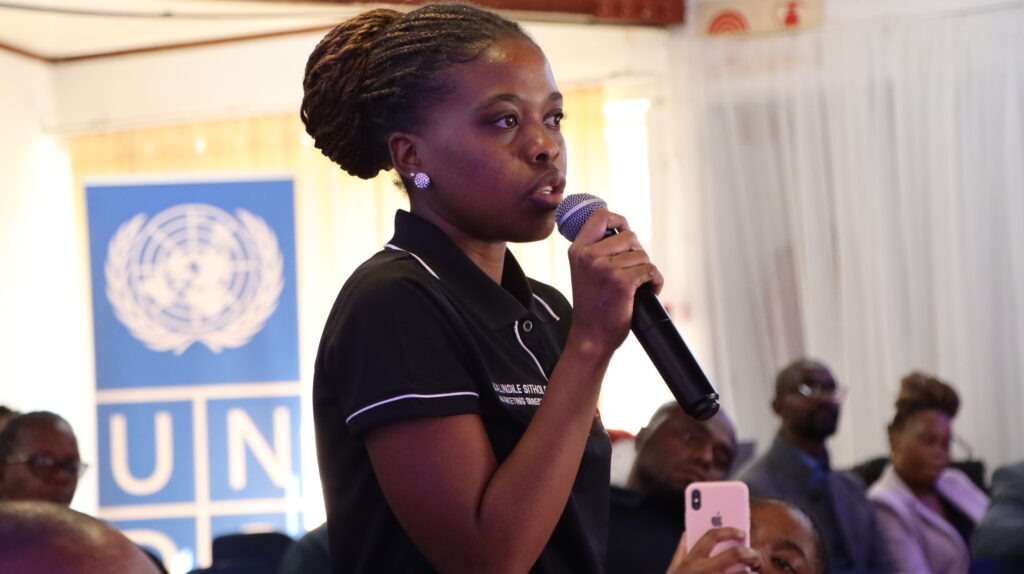 A UNESWA student, Bandile Sithole, adds her voice to the conversation on the role of AI in human development. UNDP/Thoba Dlamini