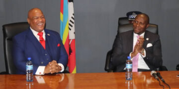 Pastor John Mark Burns meets Prime Minister Russell Mmiso Dlamini at the Private and Cabinet Office ahead of the faith-based leadership summit in Mbabane. Photo: Government of Eswatini