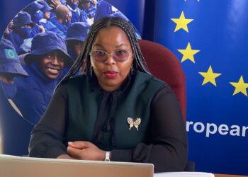 Hlengiwe Nkambule, member of the EU-Eswatini Youth Advisory Board, during her virtual participation in the AU-EU Youth Forum held ahead of the ministerial summit in Brussels. Photo: EU-Eswatini