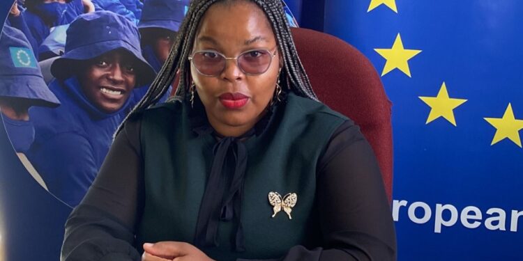 Hlengiwe Nkambule, member of the EU-Eswatini Youth Advisory Board, during her virtual participation in the AU-EU Youth Forum held ahead of the ministerial summit in Brussels. Photo: EU-Eswatini