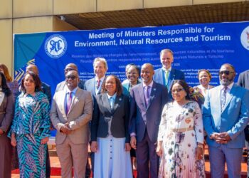 Delegates from SADC member states pose for a group photo after the Joint Committee meeting on Environment, Natural Resources, and Tourism held in Harare, Zimbabwe.